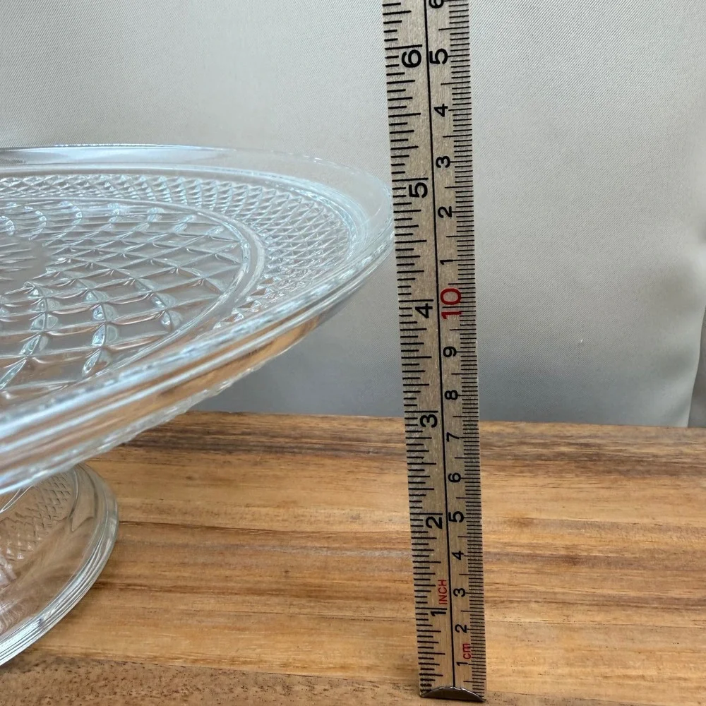 Anchor Hocking Wexford Glass Cake Stand Vintage Diamond Point Pedestal 12 Inch